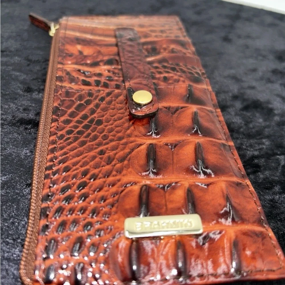 Brahmin credit card wallet red opal Melbourne croc-embossed leather